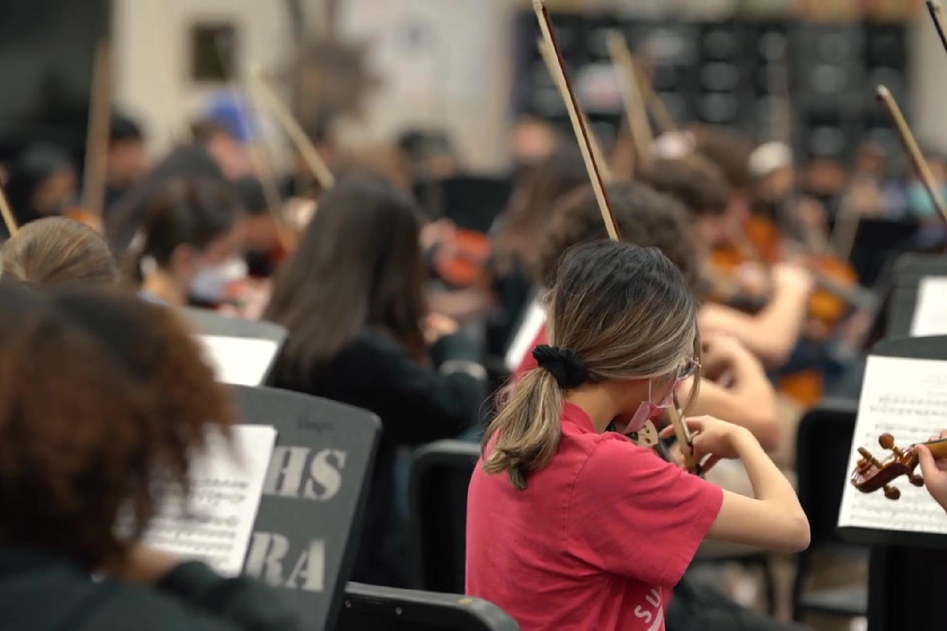 An orchestra in rehearsal